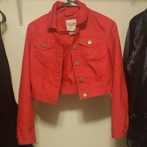 Red Denim Cropped Jacket
